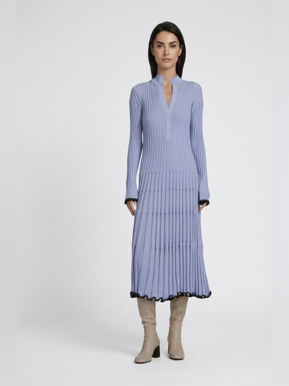 PROENZA SCHOULER Wide Ribbed Silk-Cashmere Midi Dress S Periwinkle Lavender